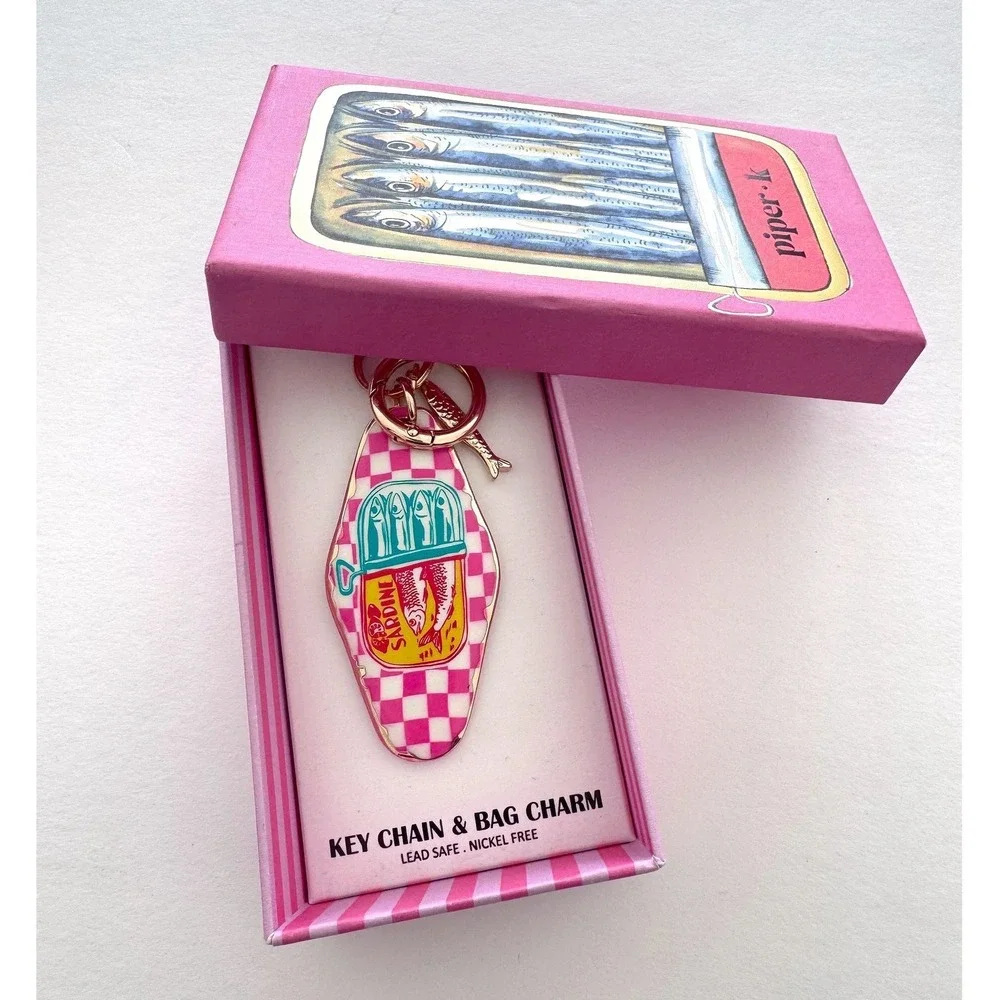 Piper K Sardine Key Chain Bag Charm Whimsical Retro Motel Style